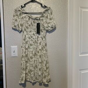 White and green floral dress